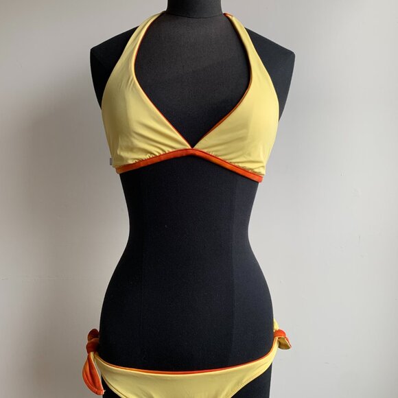 Billabong BLUE CRUSH era Vintage bikini tie dye reversible orange & solid yellow - Picture 7 of 9
